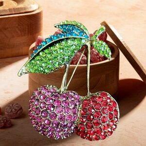 Colorful Crystal Cherry Brooch